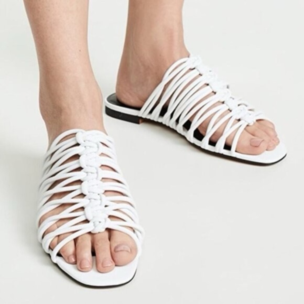 NEW Rebecca Minkoff Maelynn Strappy Braided Knot Flat White Sandals size 8